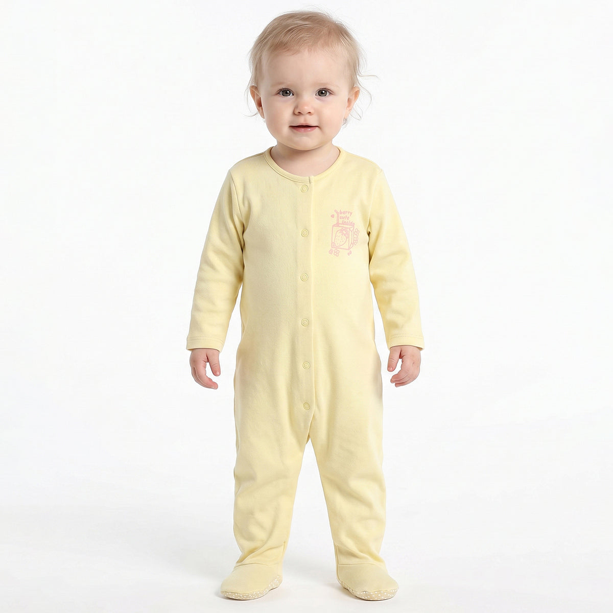 Baby Girls Pink and Yellow Cotton Sleepsuit Pack of 2 Regular Fit.