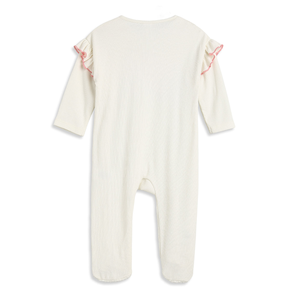 Baby Girls Off White Cotton Rib Sleepsuit Regular Fit.