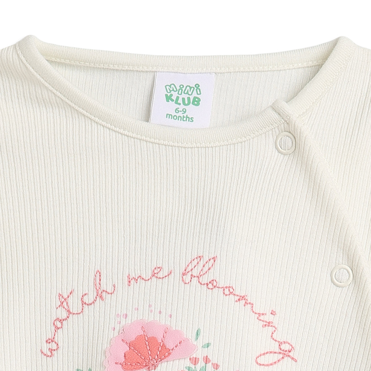 Baby Girls Off White Cotton Rib Sleepsuit Regular Fit.