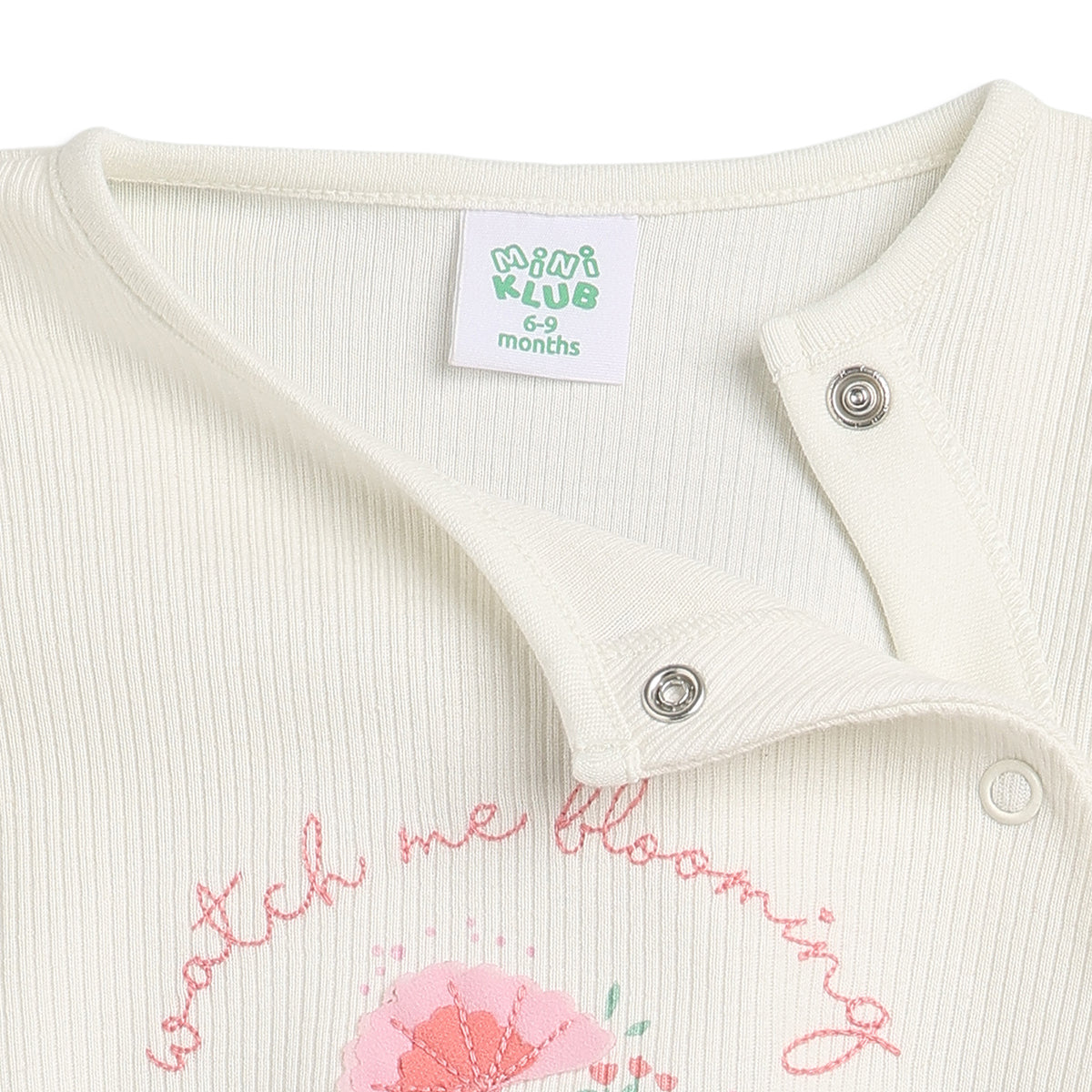 Baby Girls Off White Cotton Rib Sleepsuit Regular Fit.