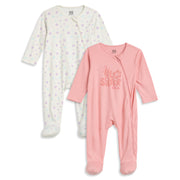 Baby Girls Pink and Off White Cotton Sleepsuit Pack of 2 Regular Fit.