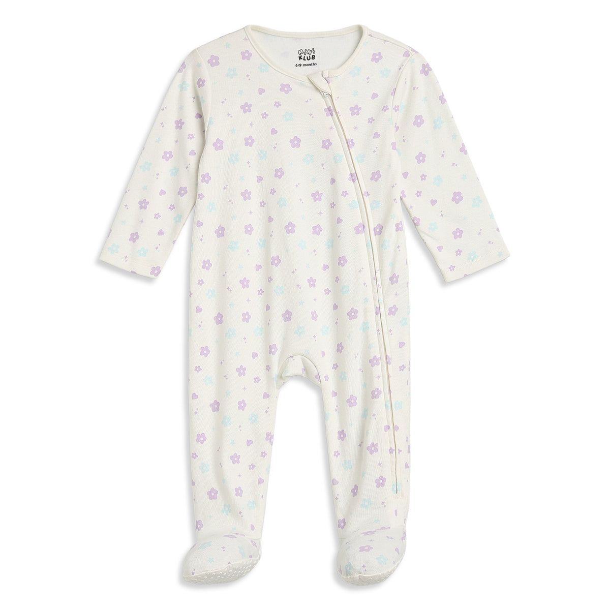 Baby Girls Pink and Off White Cotton Sleepsuit Pack of 2 Regular Fit.