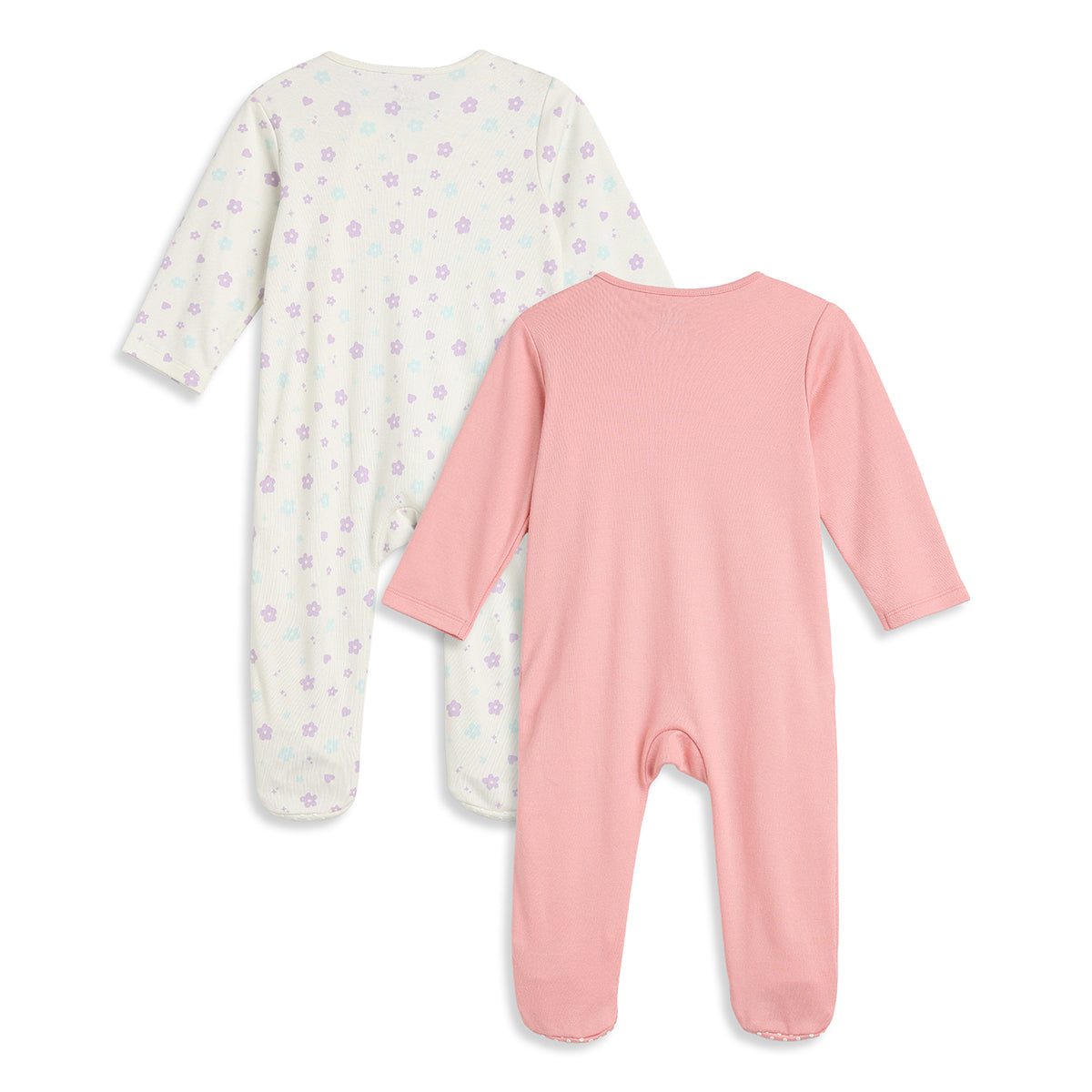 Baby Girls Pink and Off White Cotton Sleepsuit Pack of 2 Regular Fit.