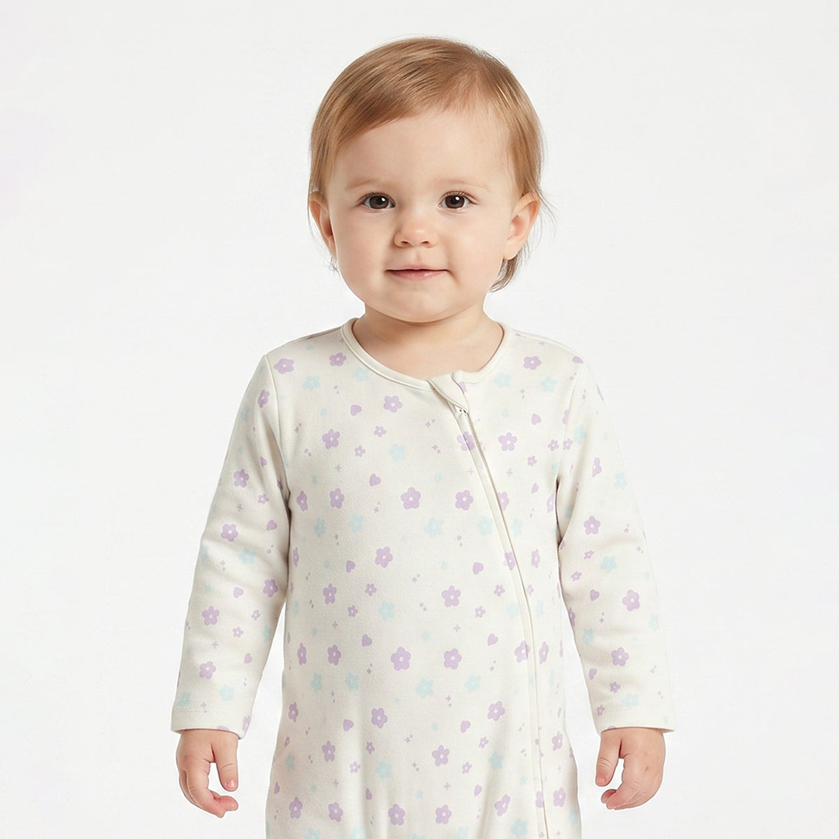 Baby Girls Pink and Off White Cotton Sleepsuit Pack of 2 Regular Fit.