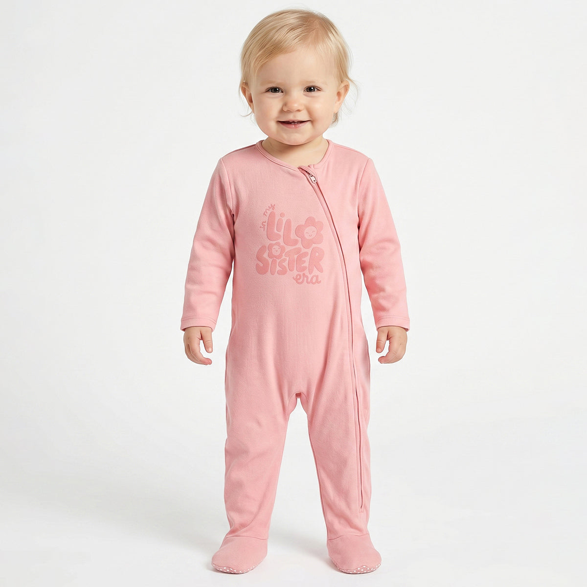 Baby Girls Pink and Off White Cotton Sleepsuit Pack of 2 Regular Fit.
