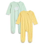 Baby Girls Mint Green and Yellow Cotton Sleepsuit Pack of 2 Regular Fit.