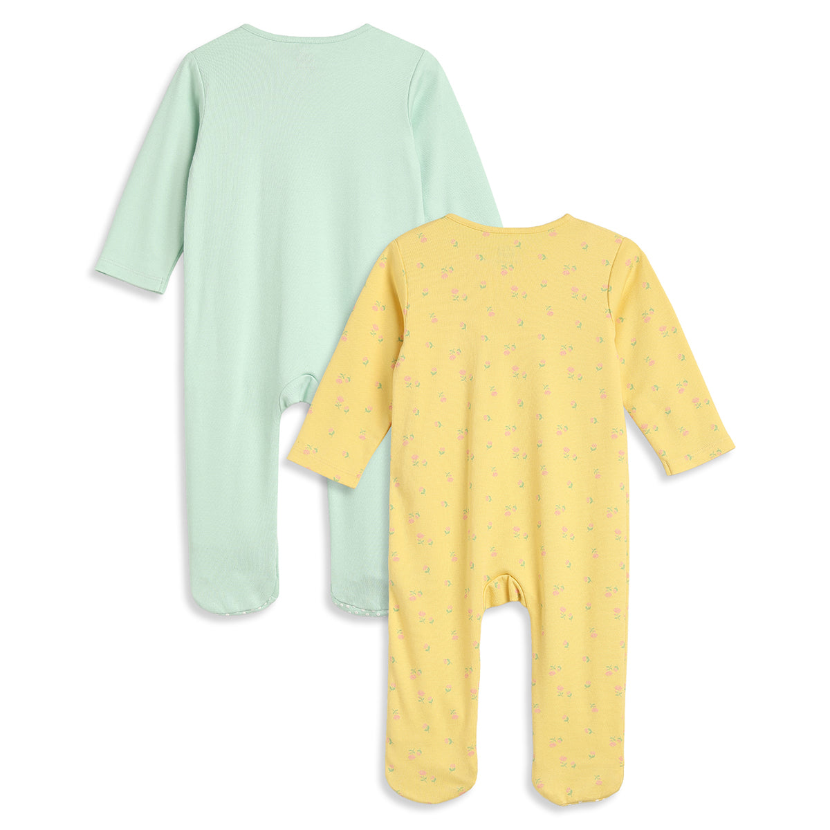 Baby Girls Mint Green and Yellow Cotton Sleepsuit Pack of 2 Regular Fit.