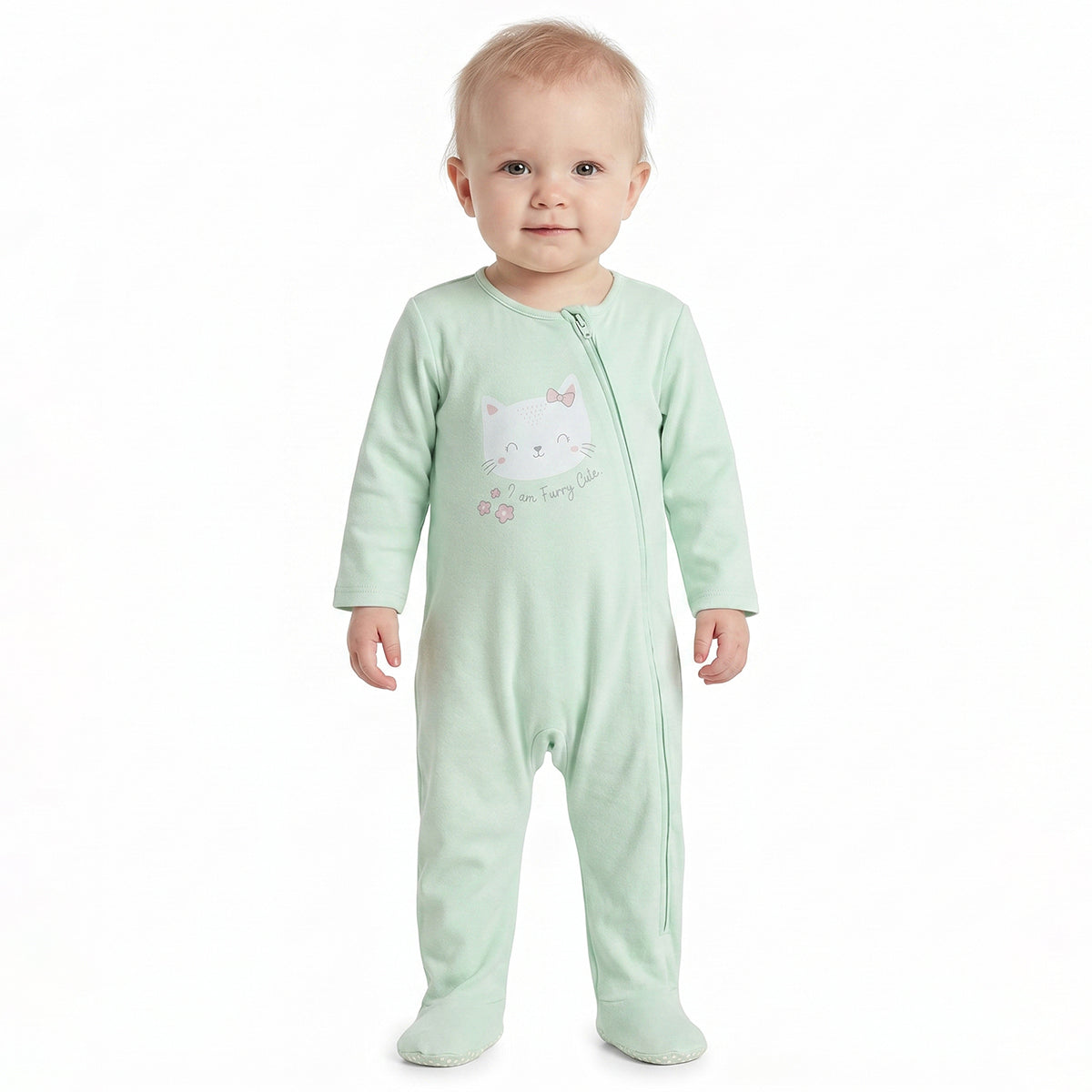 Baby Girls Mint Green and Yellow Cotton Sleepsuit Pack of 2 Regular Fit.