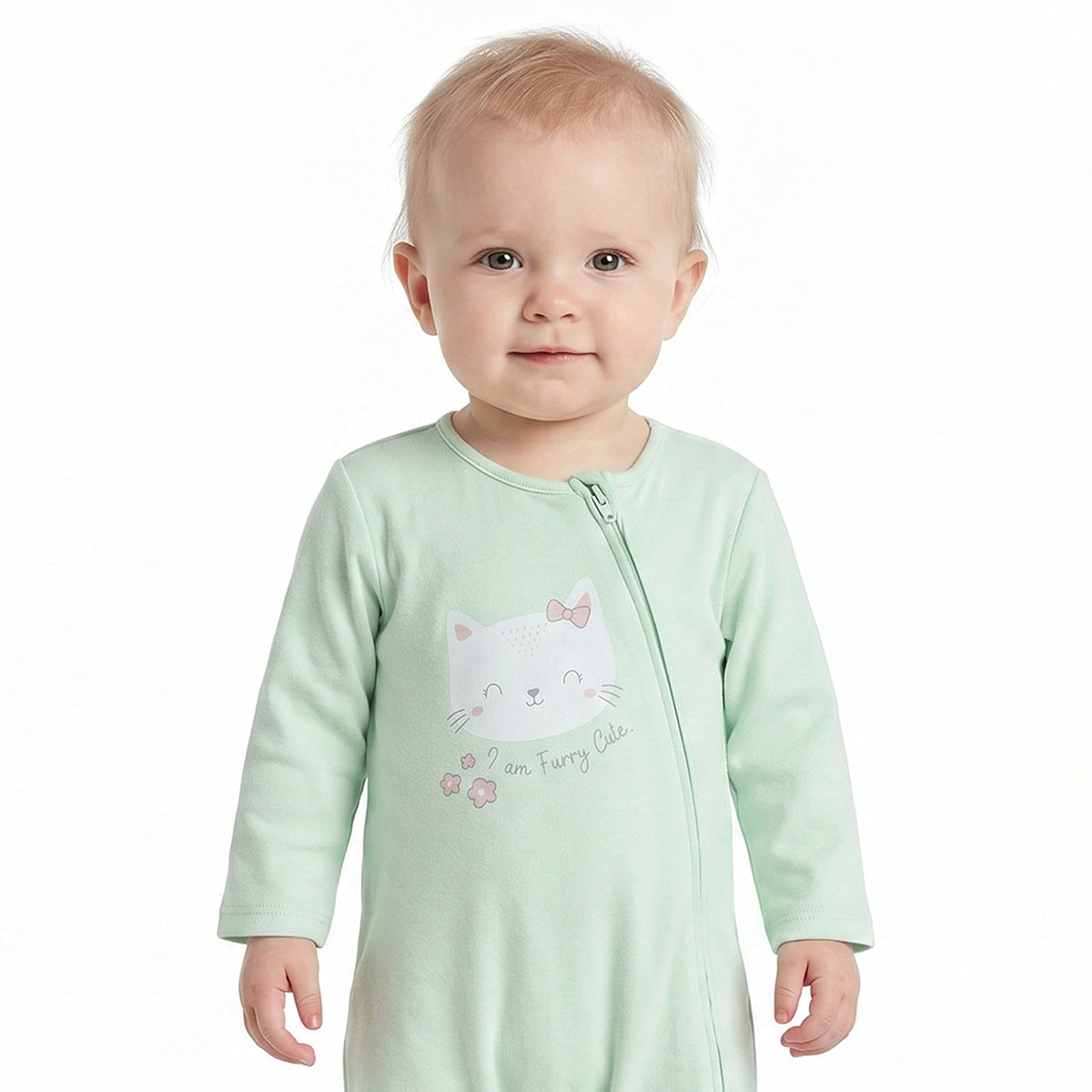 Baby Girls Mint Green and Yellow Cotton Sleepsuit Pack of 2 Regular Fit.