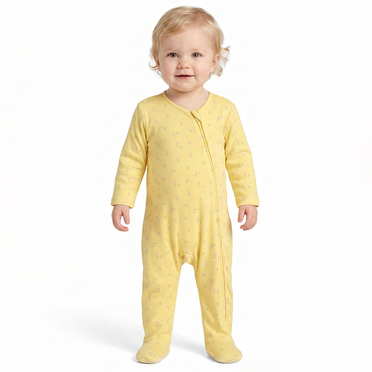 Baby Girls Mint Green and Yellow Cotton Sleepsuit Pack of 2 Regular Fit.
