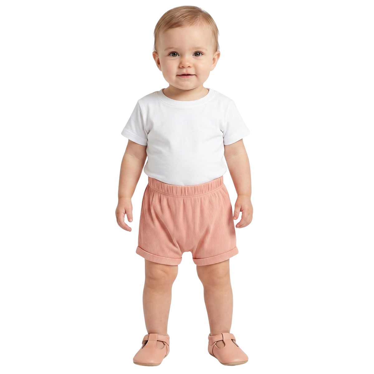 Baby Girls Peach and Light Pink Cotton Knit Shorts Pack of 2 Regular
