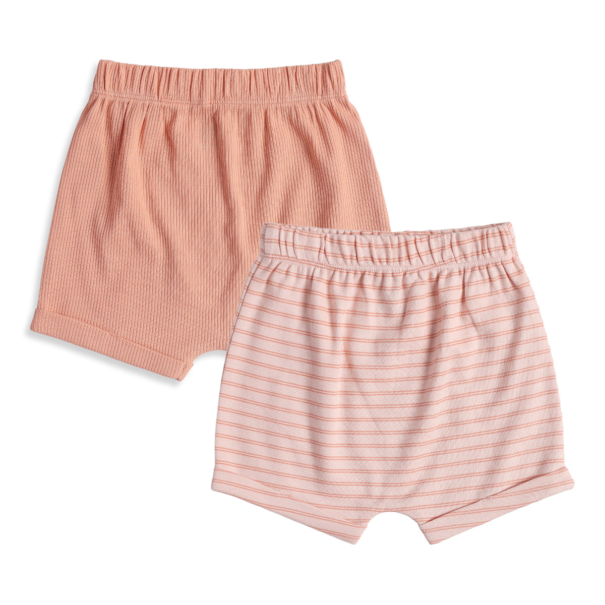 Baby Girls Peach and Light Pink Cotton Knit Shorts Pack of 2 Regular Fit.