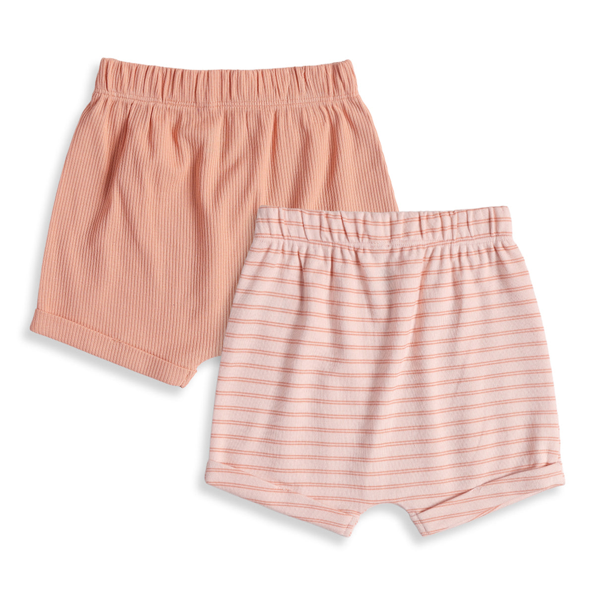 Baby Girls Peach and Light Pink Cotton Knit Shorts Pack of 2 Regular Fit.