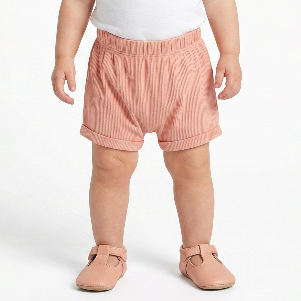 Baby Girls Peach and Light Pink Cotton Knit Shorts Pack of 2 Regular Fit.