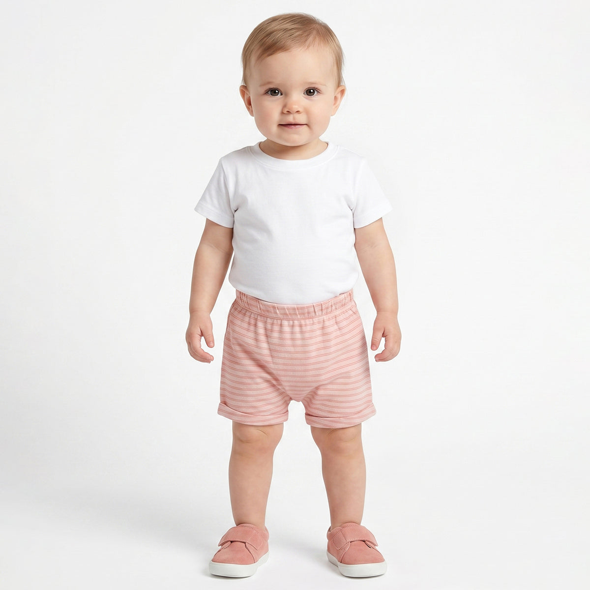Baby Girls Peach and Light Pink Cotton Knit Shorts Pack of 2 Regular Fit.