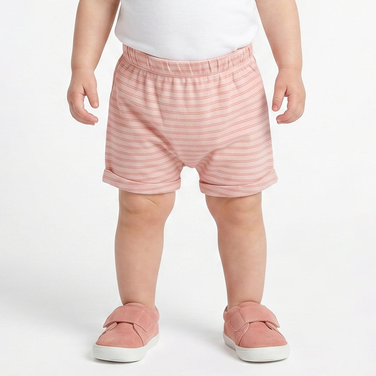 Baby Girls Peach and Light Pink Cotton Knit Shorts Pack of 2 Regular Fit.