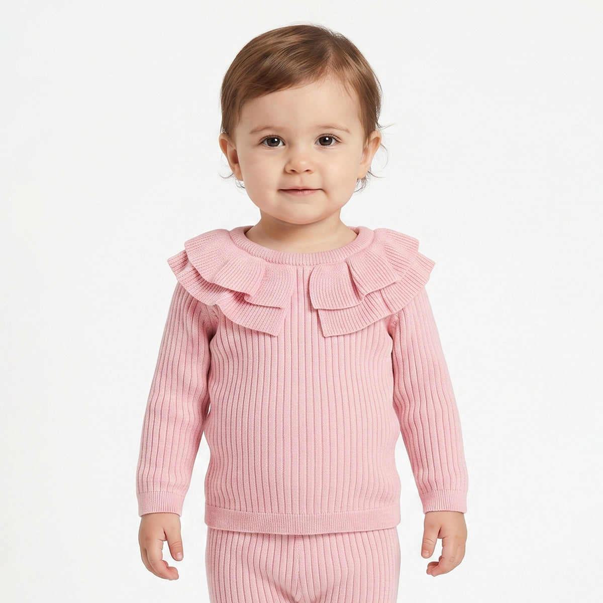 Baby Girls Light Pink Sweater Top and Bottom Set Regular Fit Winter Co-ord Set