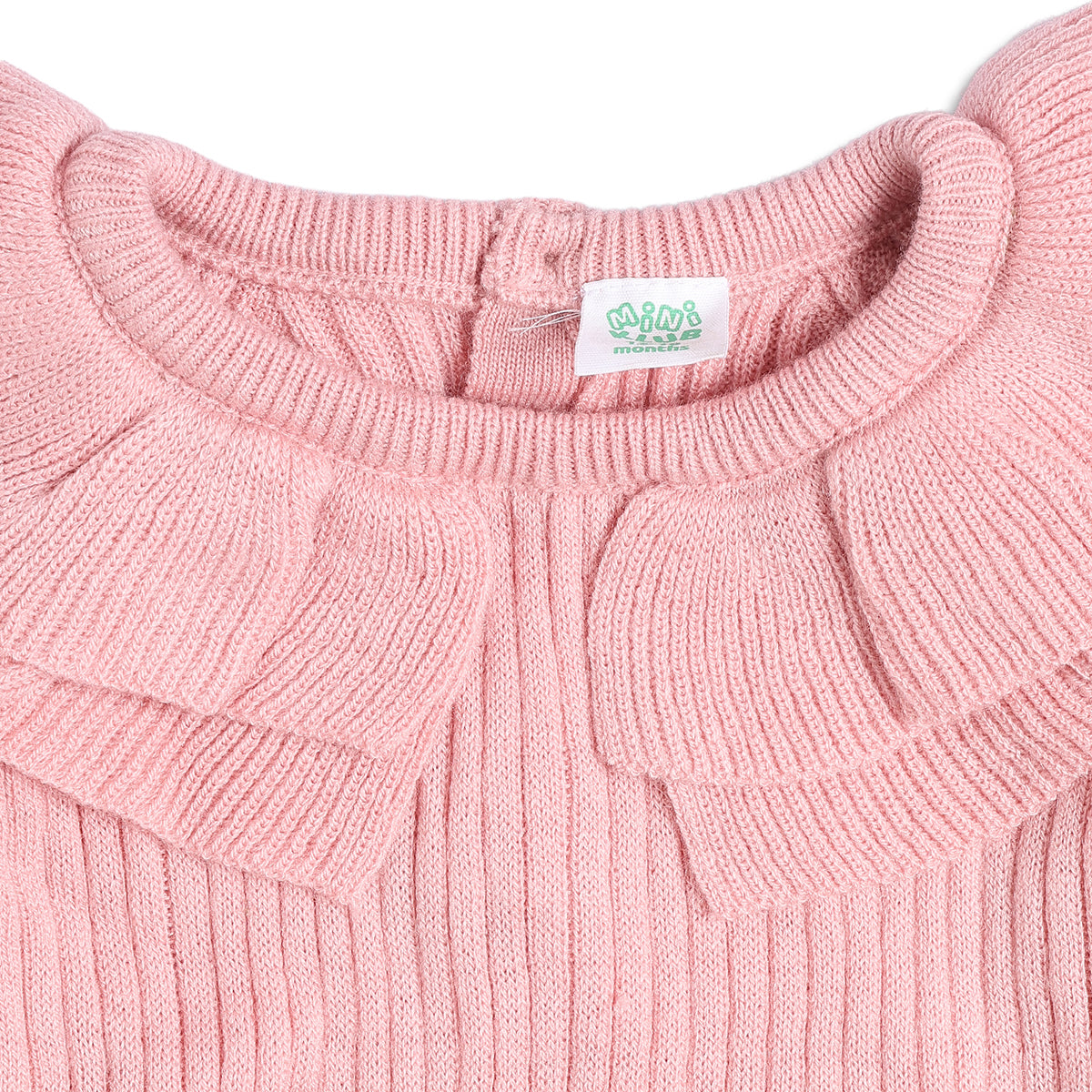 Baby Girls Light Pink Sweater Top and Bottom Set Regular Fit Winter Co-ord Set