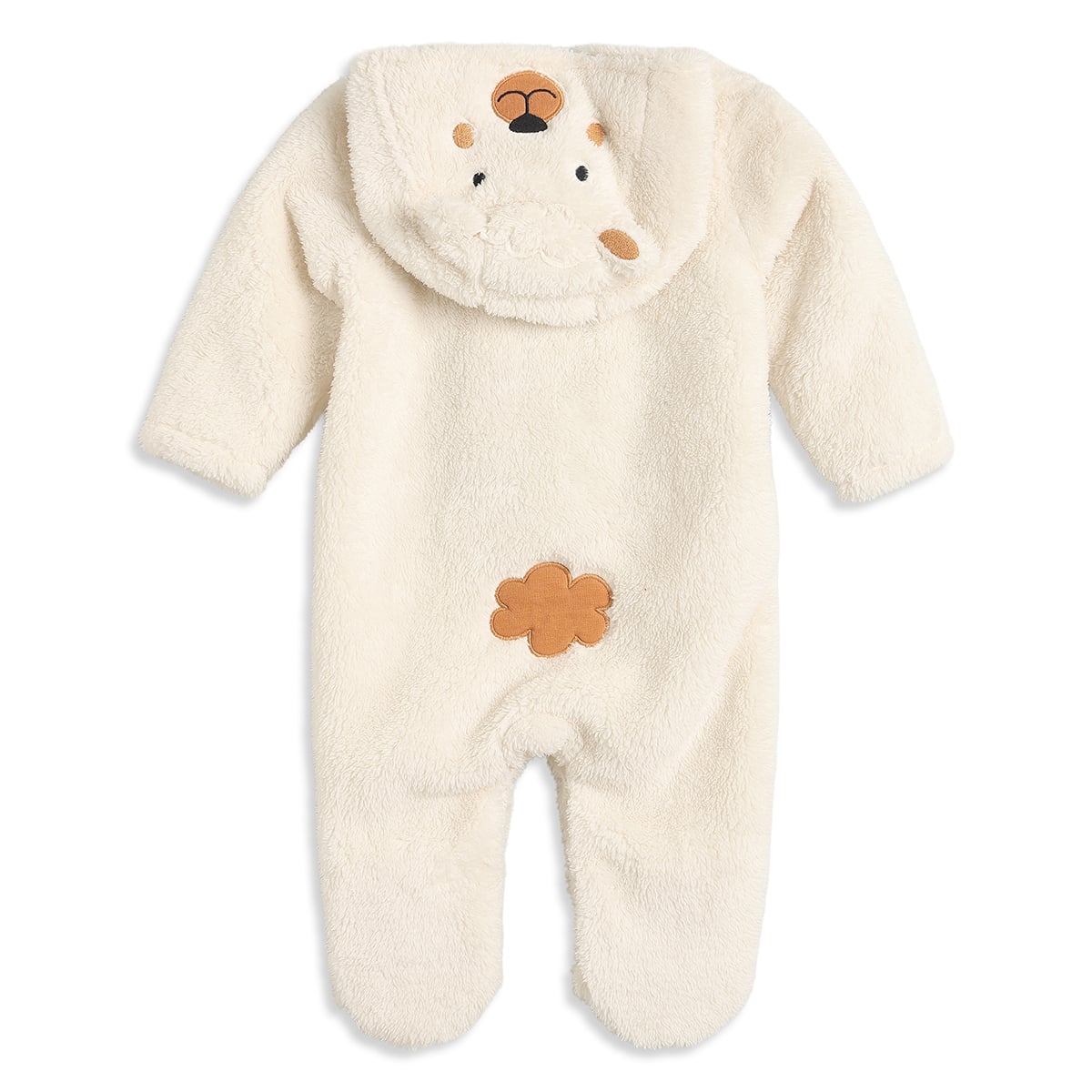 Unisex Baby Cream and Brown Plush Bear Hooded Sleepsuit Regular Fit Winter Wear