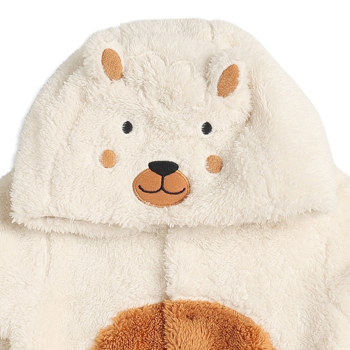 Unisex Baby Cream and Brown Plush Bear Hooded Sleepsuit Regular Fit Winter Wear