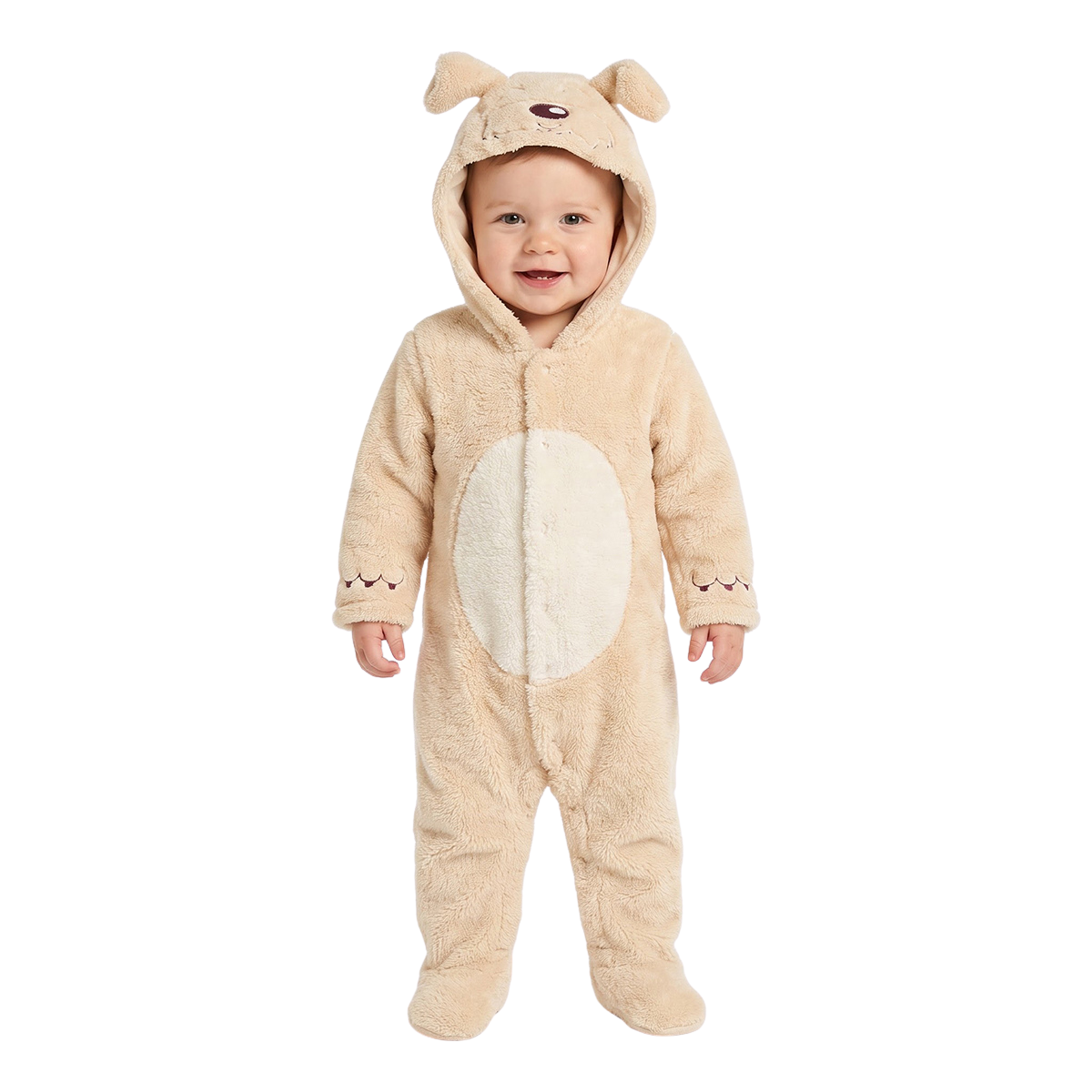 Baby Unisex Beige Polyester Hooded Puppy Sleepsuit Winter Wear