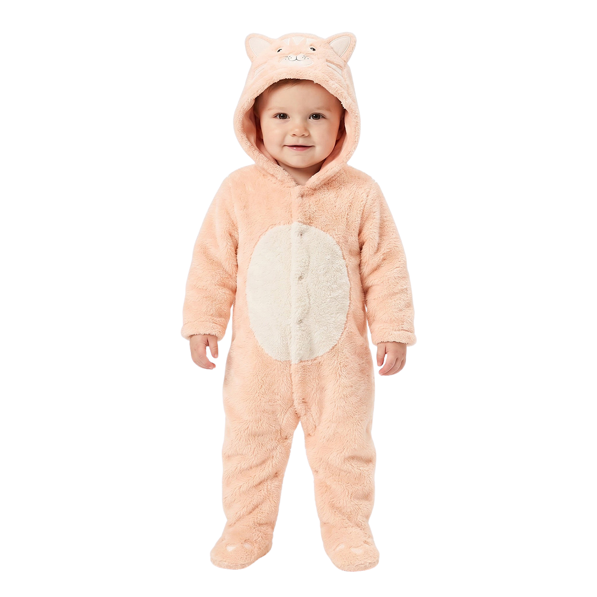 Baby Girls Peach Polyester Hooded Cat Sleepsuit Winter Wear