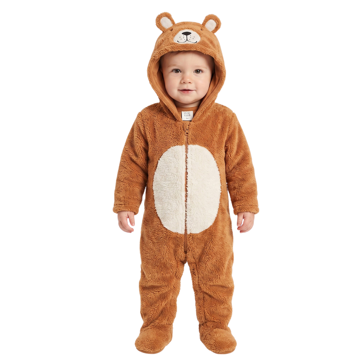 Baby Unisex Brown Polyester Hooded Bear Sleepsuit Winter Wear