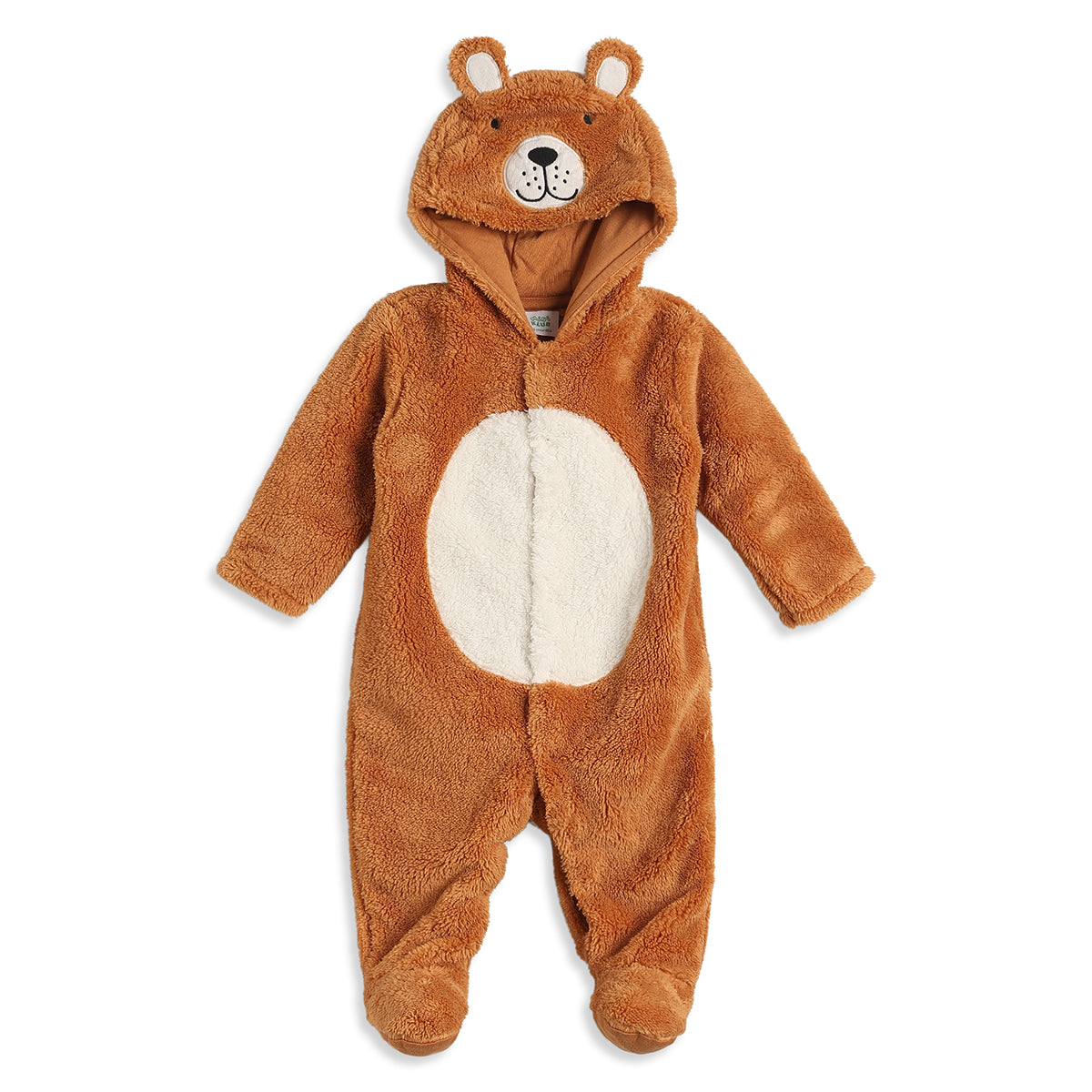 Baby Unisex Brown Polyester Hooded Bear Sleepsuit Winter Wear