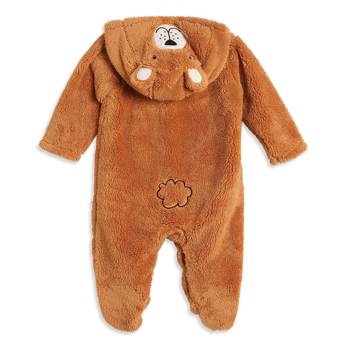 Baby Unisex Brown Polyester Hooded Bear Sleepsuit Winter Wear