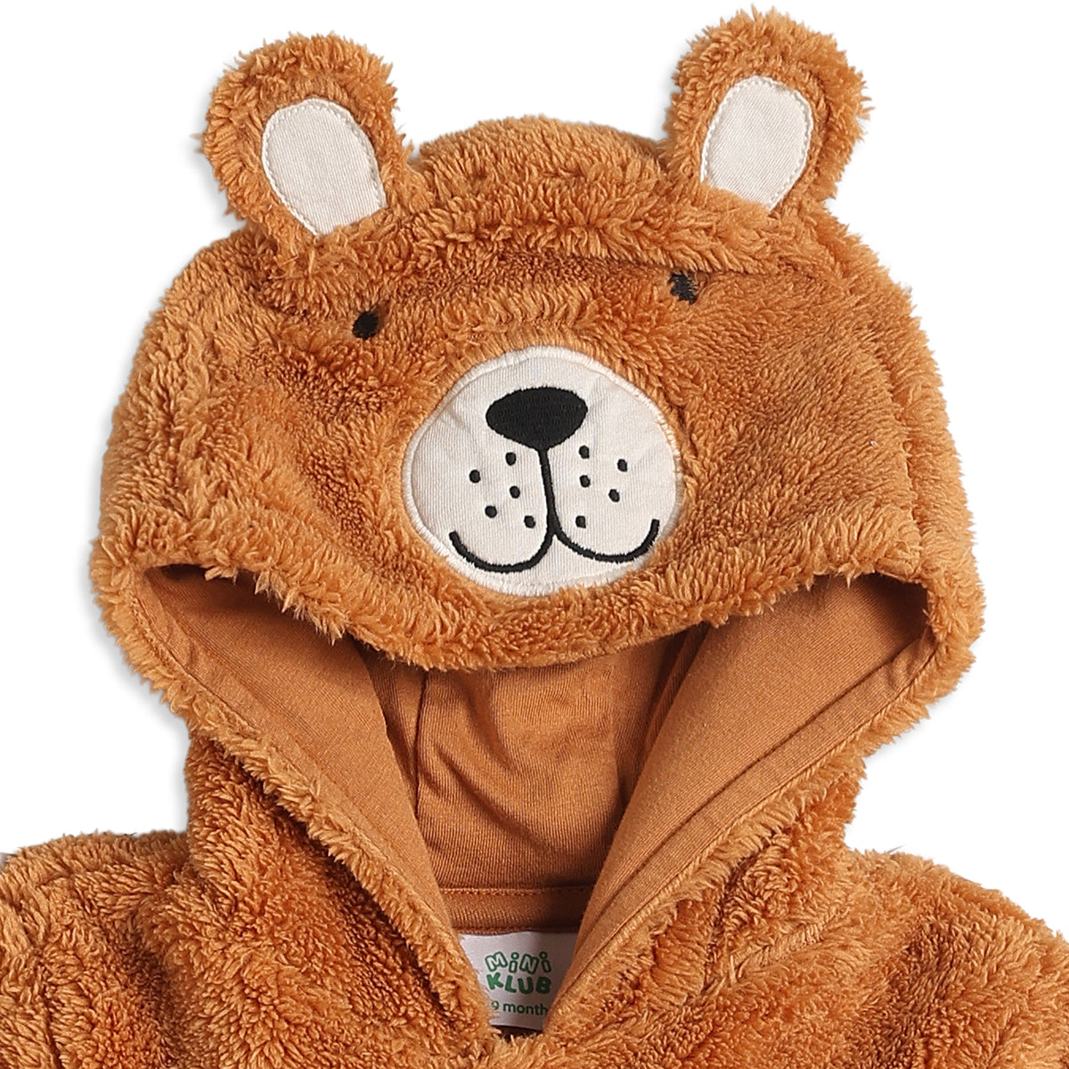 Baby Unisex Brown Polyester Hooded Bear Sleepsuit Winter Wear