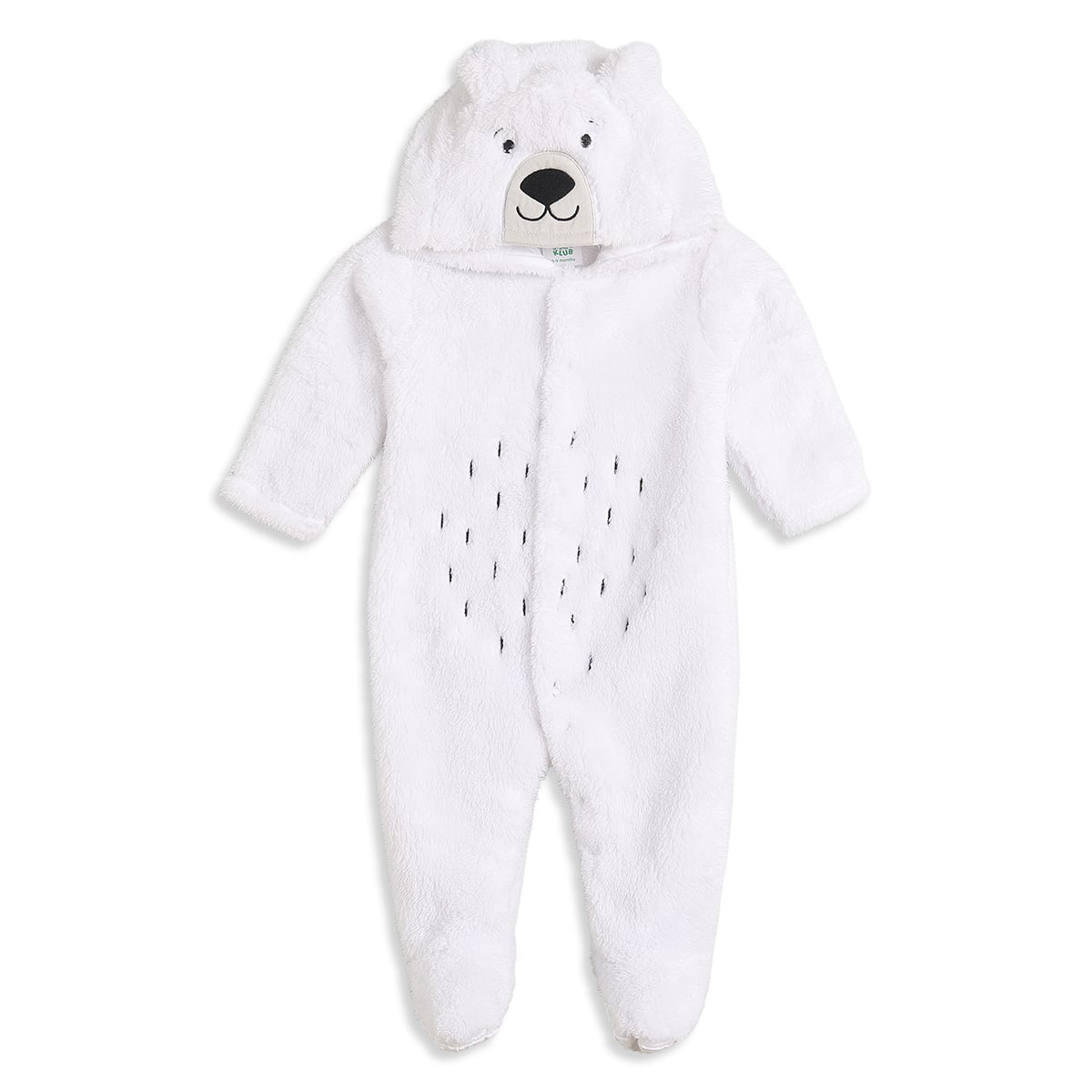 Baby Unisex White Polyester Hooded Polar Bear Sleepsuit Full Sleeve Winter Wear