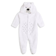 Baby Unisex White Polyester Hooded Polar Bear Sleepsuit Full Sleeve Winter Wear