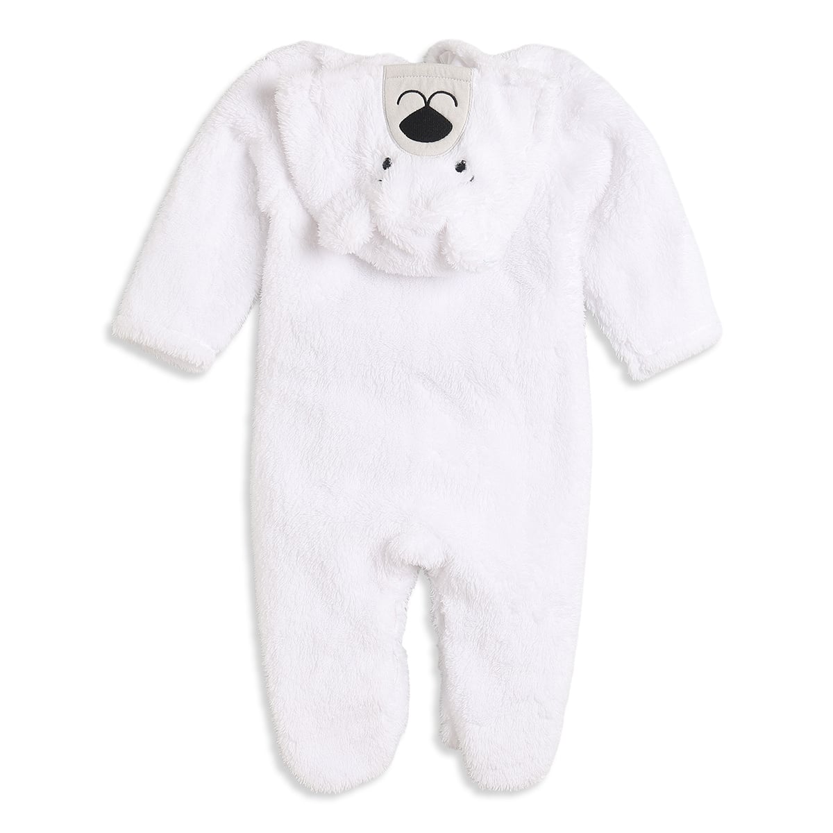 Baby Unisex White Polyester Hooded Polar Bear Sleepsuit Full Sleeve Winter Wear