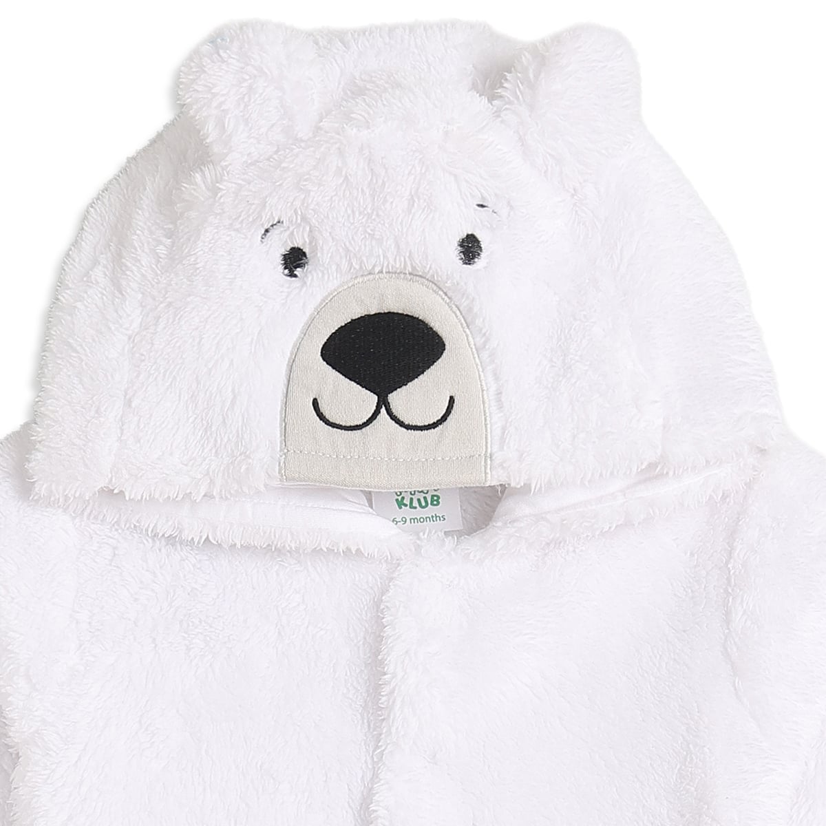 Baby Unisex White Polyester Hooded Polar Bear Sleepsuit Full Sleeve Winter Wear