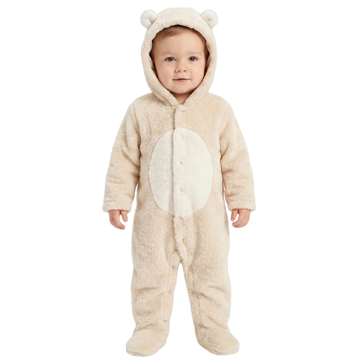 Baby Unisex Beige Polyester Hooded Sleepsuit Winter Sleepsuit