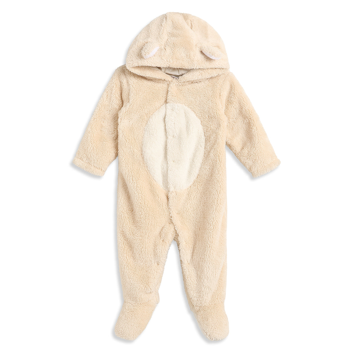 Baby Unisex Beige Polyester Hooded Sleepsuit Regular Fit Winter Sleepsuit
