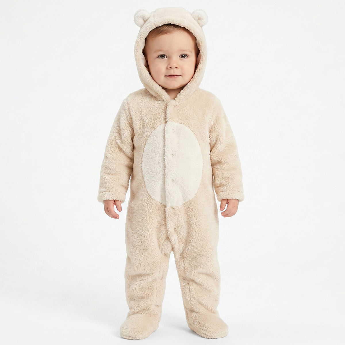 Baby Unisex Beige Polyester Hooded Sleepsuit Regular Fit Winter Sleepsuit