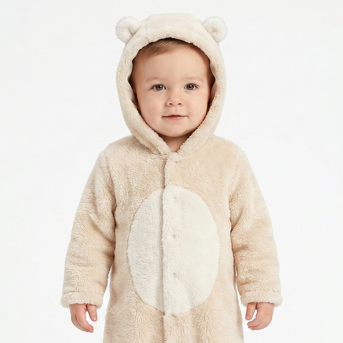 Baby Unisex Beige Polyester Hooded Sleepsuit Regular Fit Winter Sleepsuit