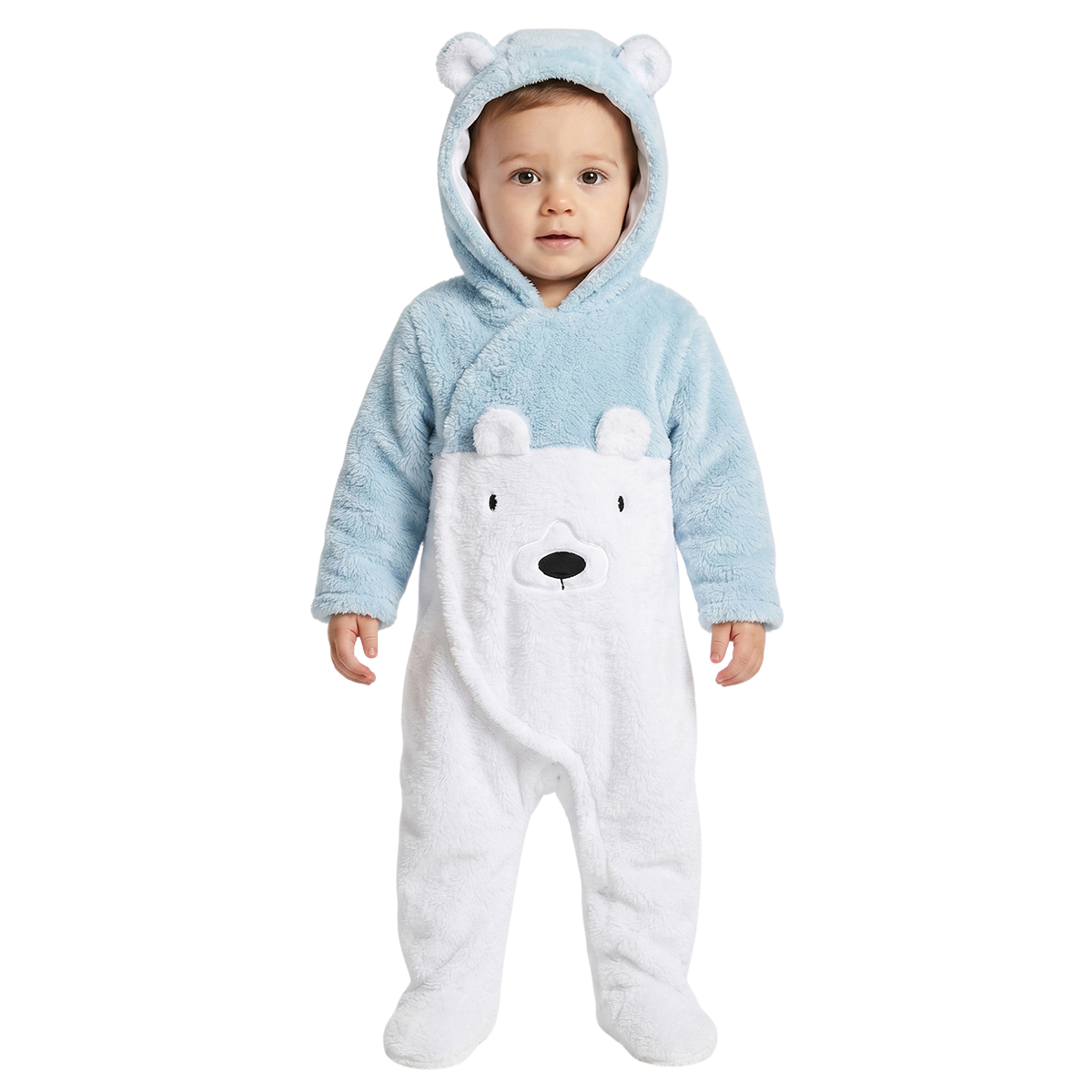Baby Unisex Blue and White Sherpa Hooded Sleepsuit Winter Sleepsuit