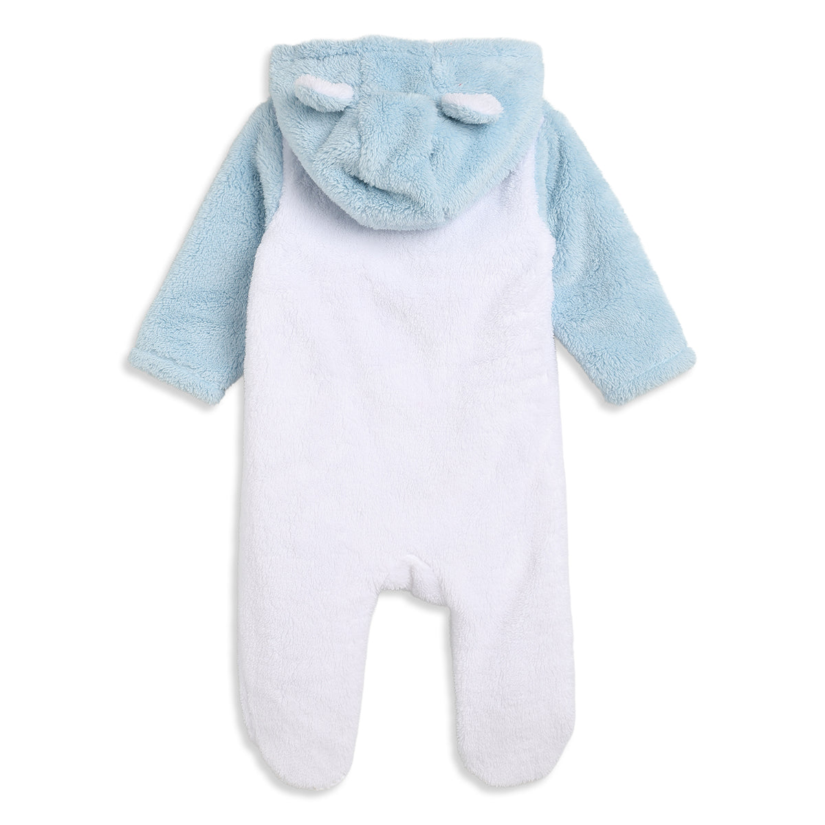 Baby Unisex Blue and White Sherpa Hooded Sleepsuit Regular Fit Winter Sleepsuit