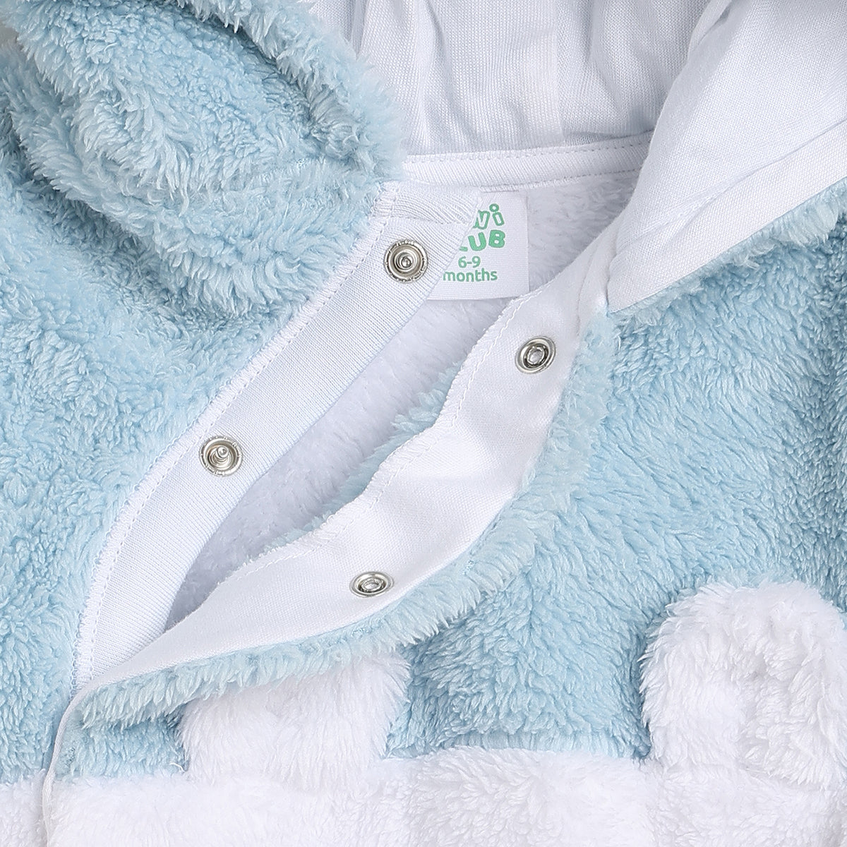 Baby Unisex Blue and White Sherpa Hooded Sleepsuit Regular Fit Winter Sleepsuit