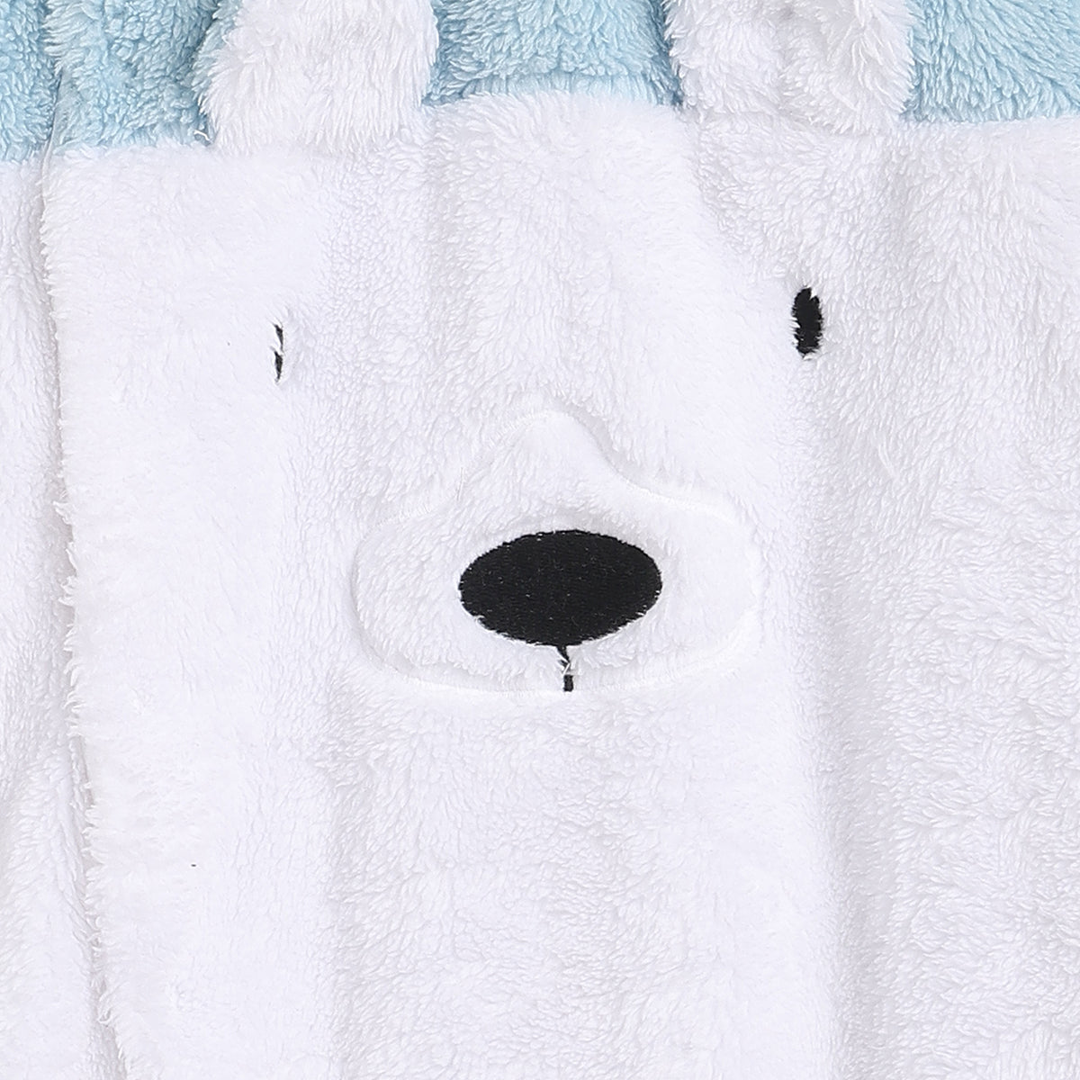Baby Unisex Blue and White Sherpa Hooded Sleepsuit Regular Fit Winter Sleepsuit