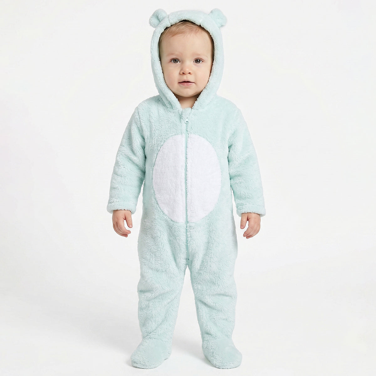 Baby Unisex Mint Green Polyester Hooded Sleepsuit Regular Fit Winter Sleepsuit