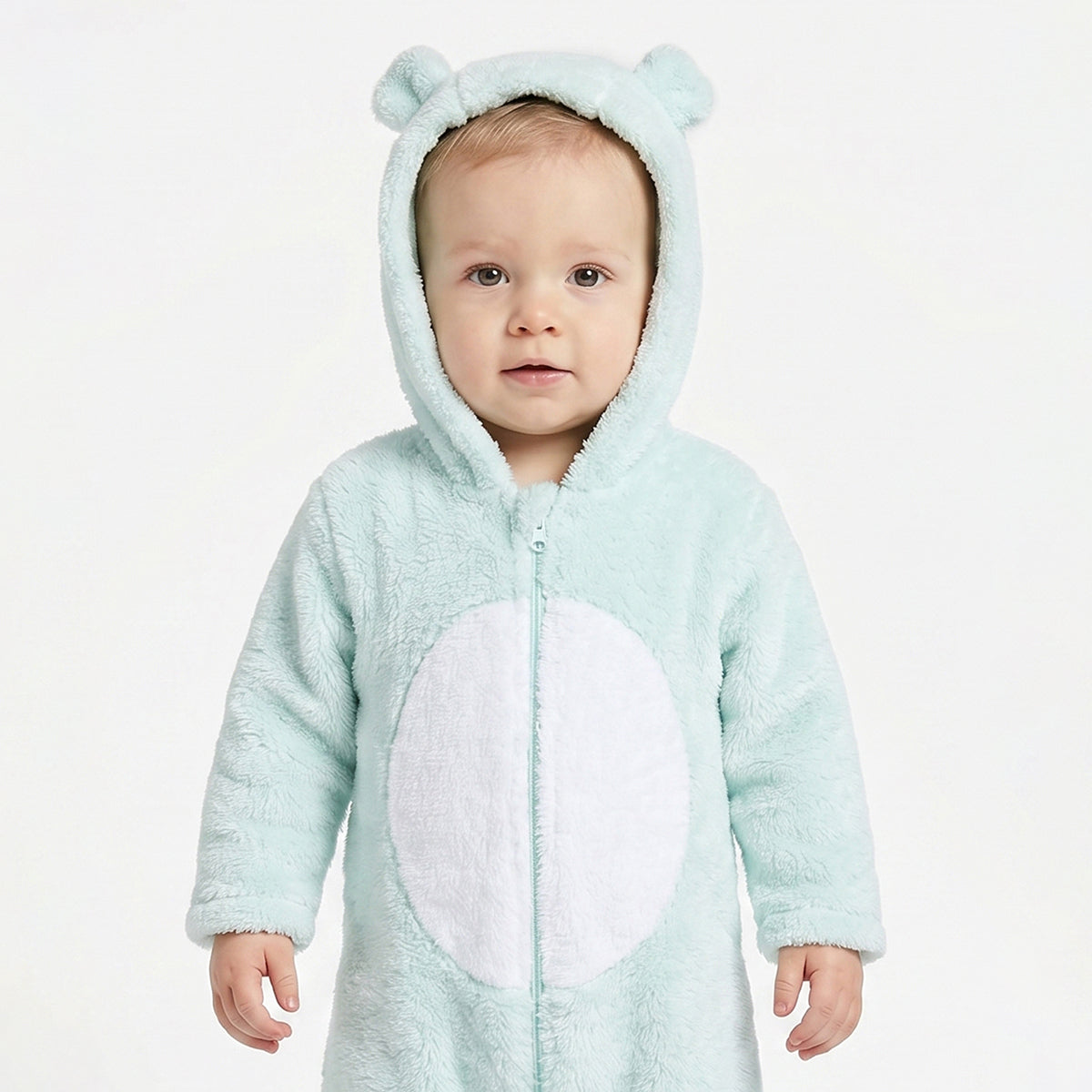 Baby Unisex Mint Green Polyester Hooded Sleepsuit Regular Fit Winter Sleepsuit