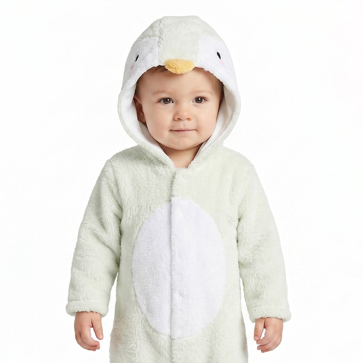 Baby Unisex Cream Polyester Hooded Penguin Sleepsuit Regular Fit Winter Sleepsuit