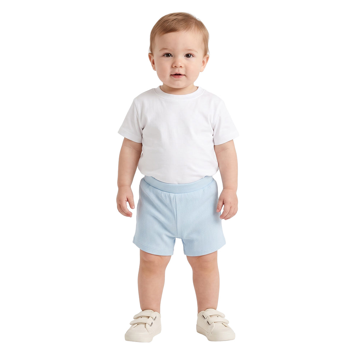 Baby Boys Blue and Cream Knit Shorts Pack of 2 Regular Fit Casual Wear