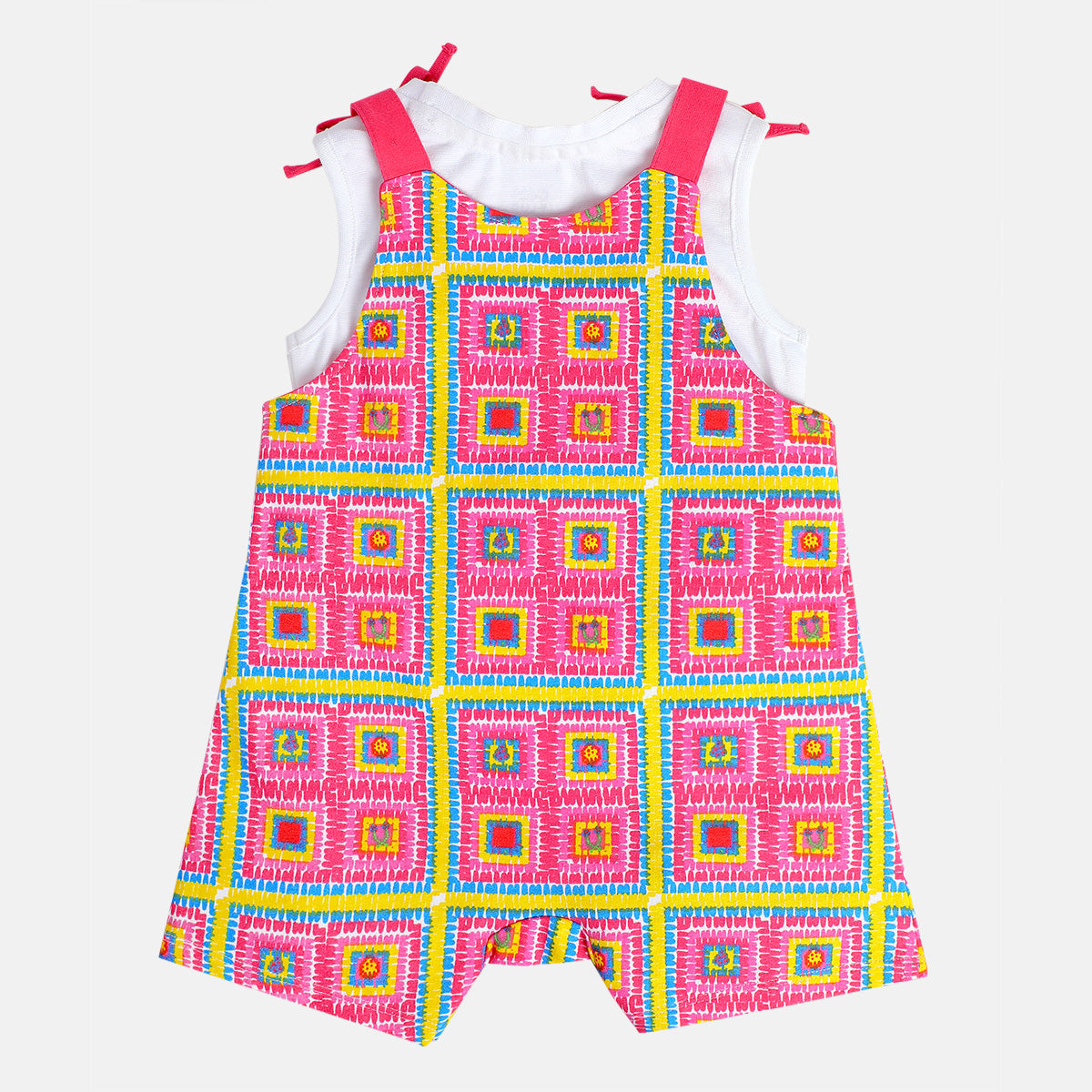 Girls Pink Sleeve Less Dungaree Set