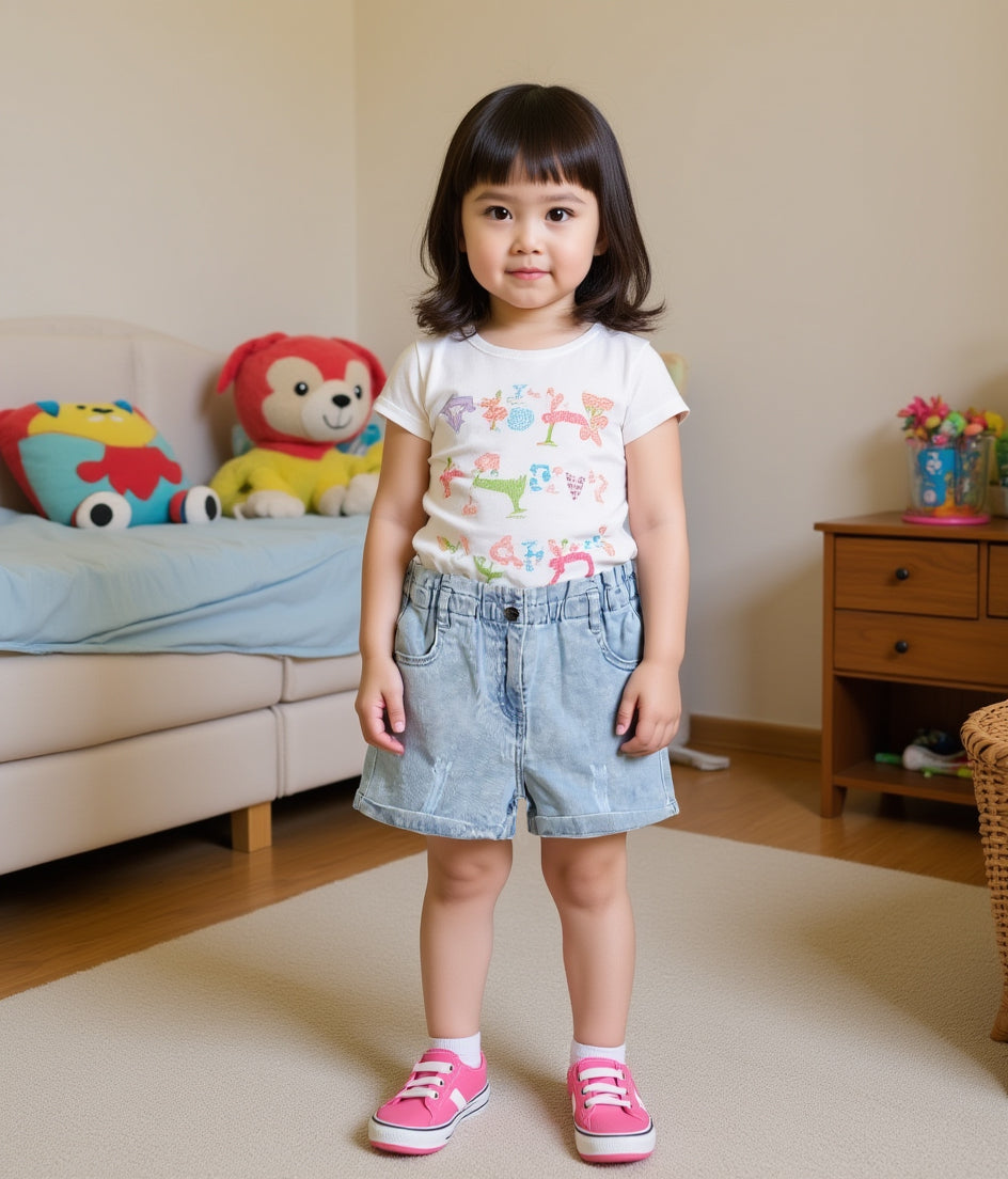 Girls Light Blue Thigh Length Shorts