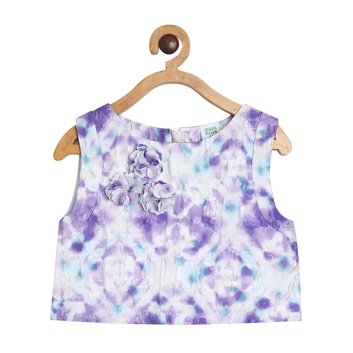 Girls Printed Sleeveless Party Dress with Tulle Skirt, Purple