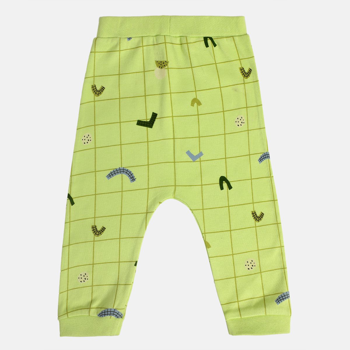 Boys Cotton Pack Of 2 Solid & Checked Knit Bottoms - Sky Blue & Light Green